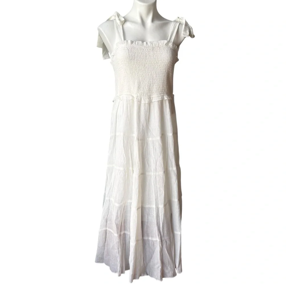 Talulah White Smocked Maxi Dress Shoulder Ties, Sz L - Picture 4 of 14